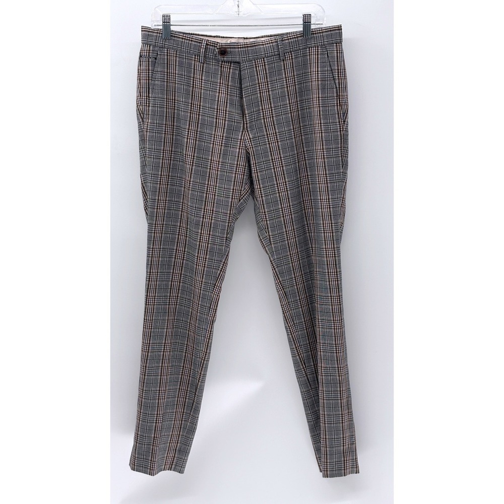 Scotch & Soda Dress Pants Mott Men Size 31x32 Plaid Tan Blue Preppy